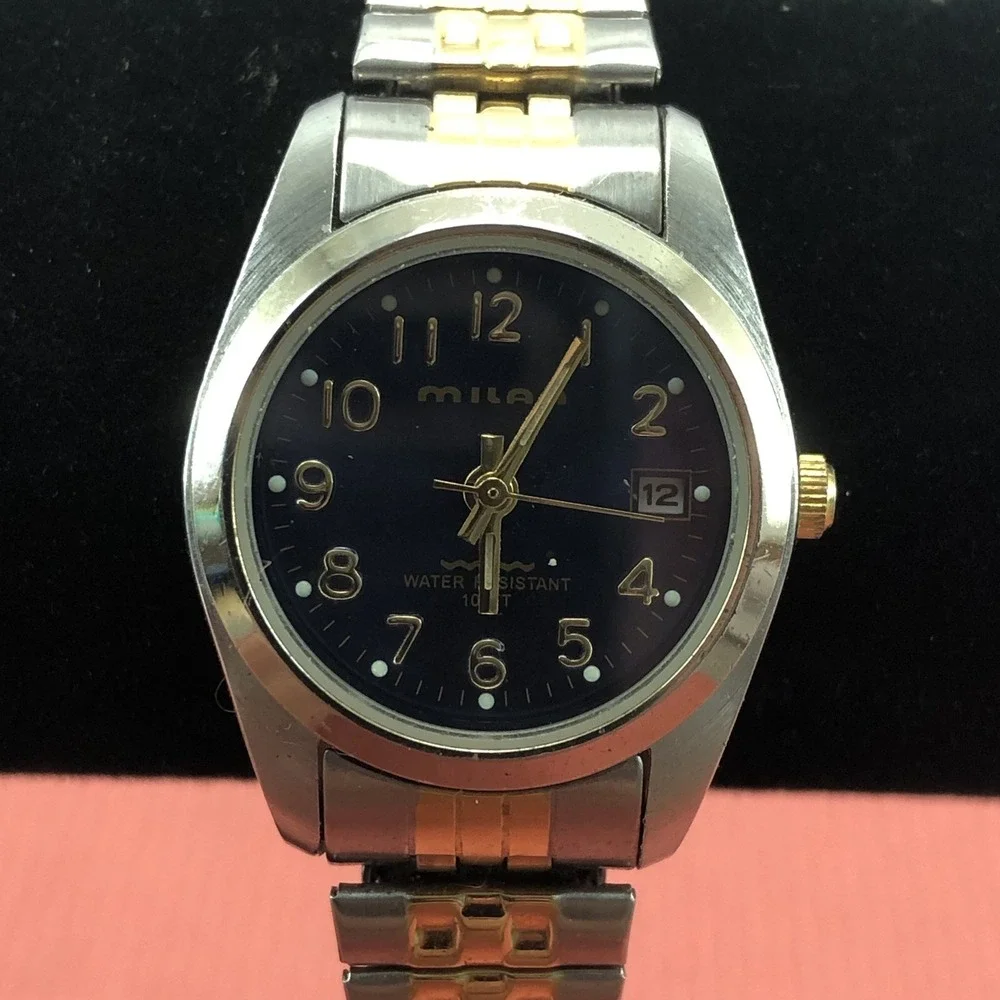 Milan Watch Blue Face w/ Date Gold/Silver‎ Toned Band Womens